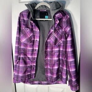 Women’s Volcom Snap Plaid Hooded Jacket Medium M Hoodie Hoody Purple 600mm